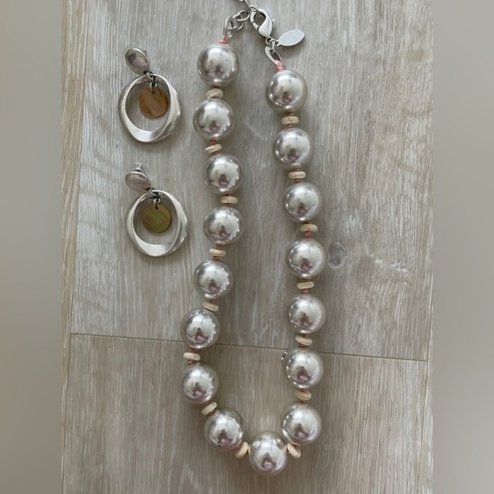 Silver bead necklace and earrings
